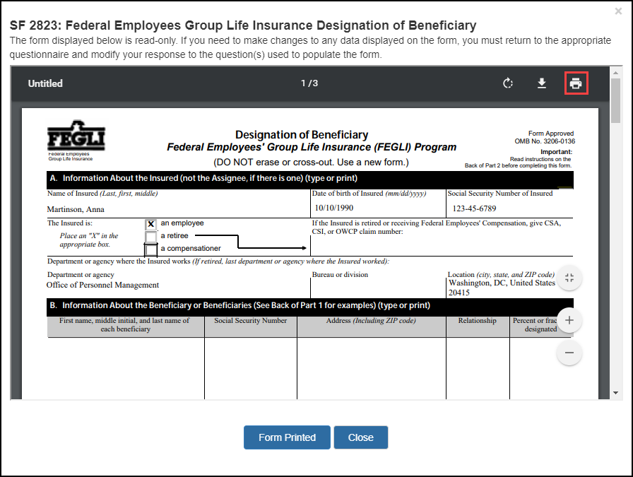 New Hire Print form