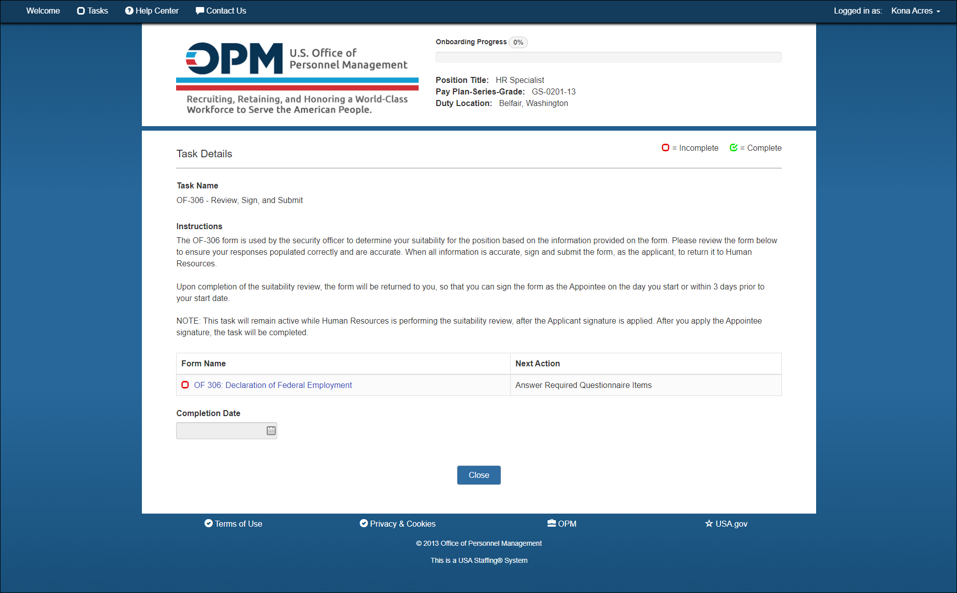 New Hire Task_ Details_ page