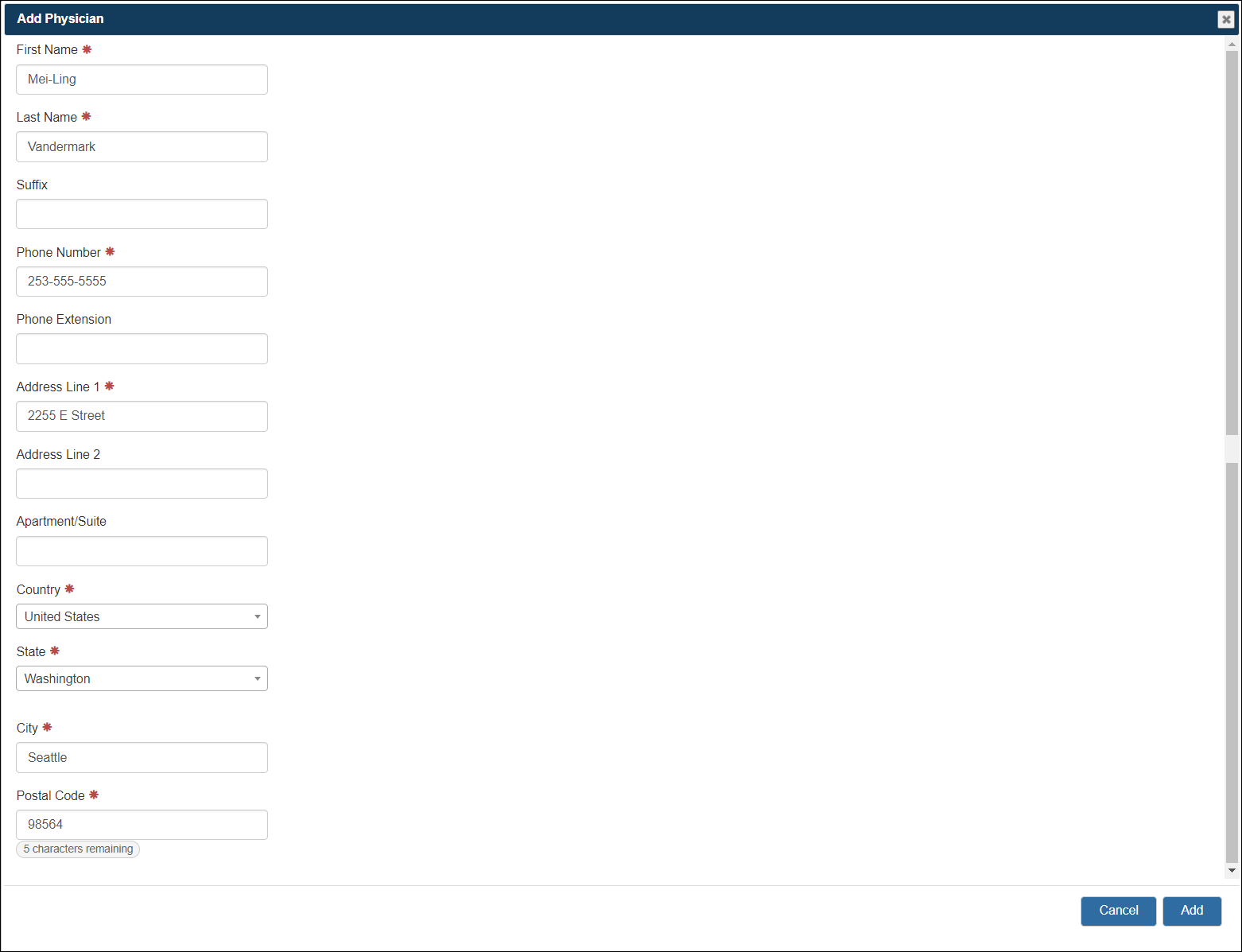 Add Physician contact information