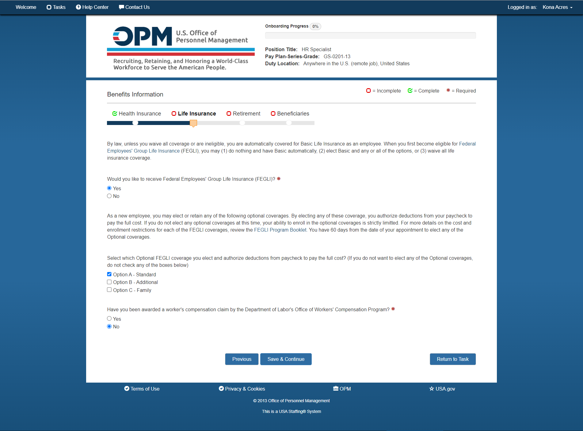 New Hire Life Insurance Questionnaire