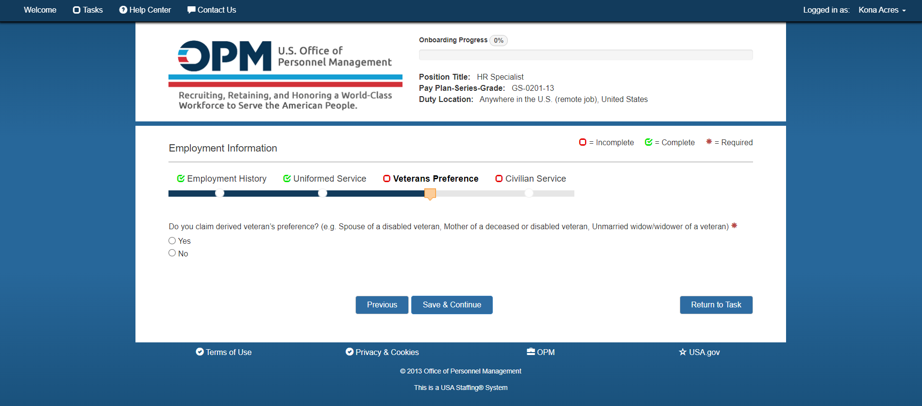 New Hire Employment Info - Veteran Preference
