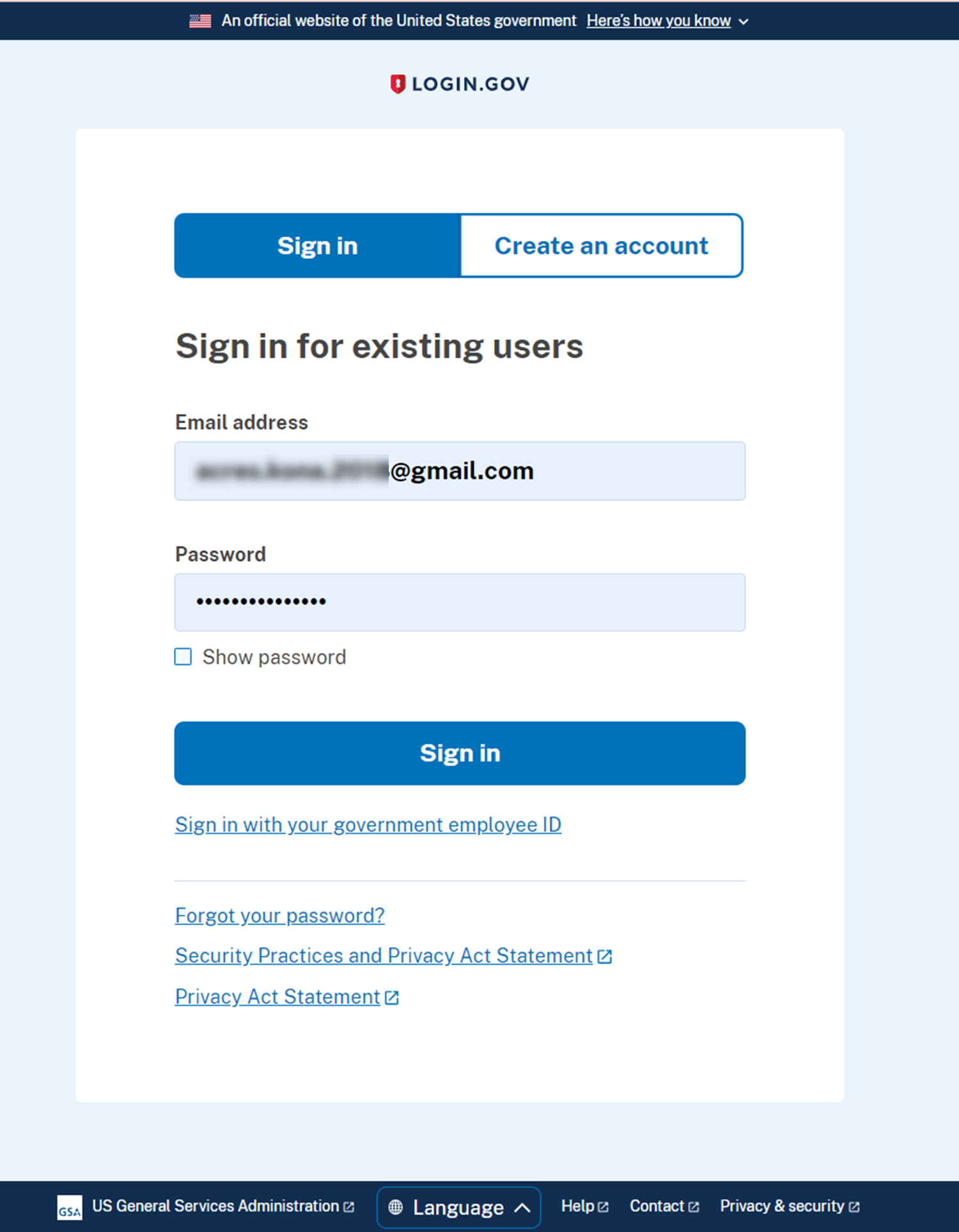 New Hire Login.gov logon info