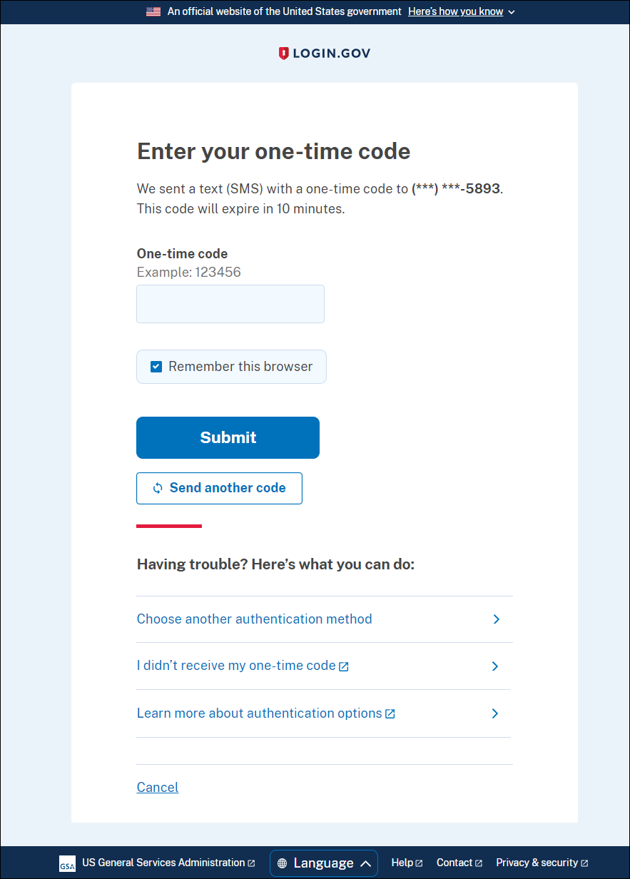 New Hire Login.gov Security Code