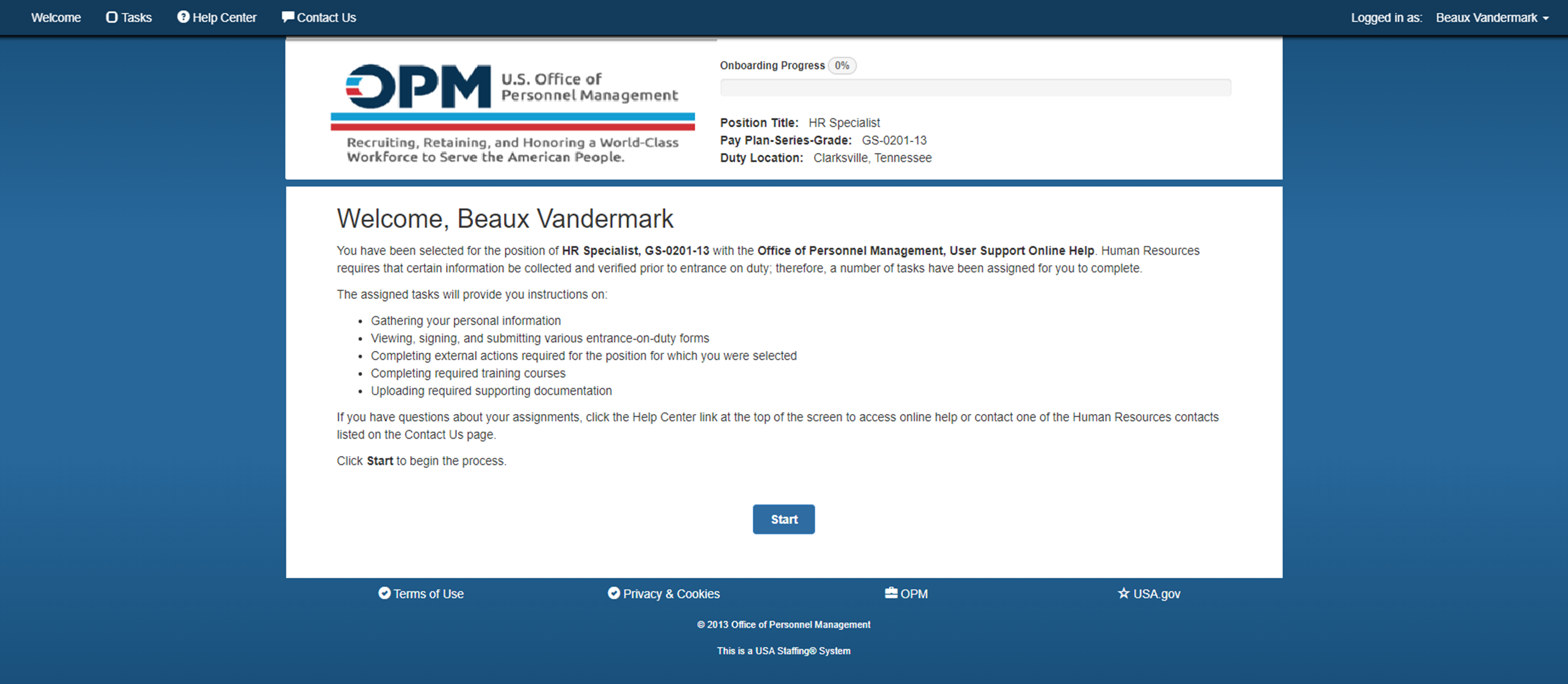 New Hire welcome page