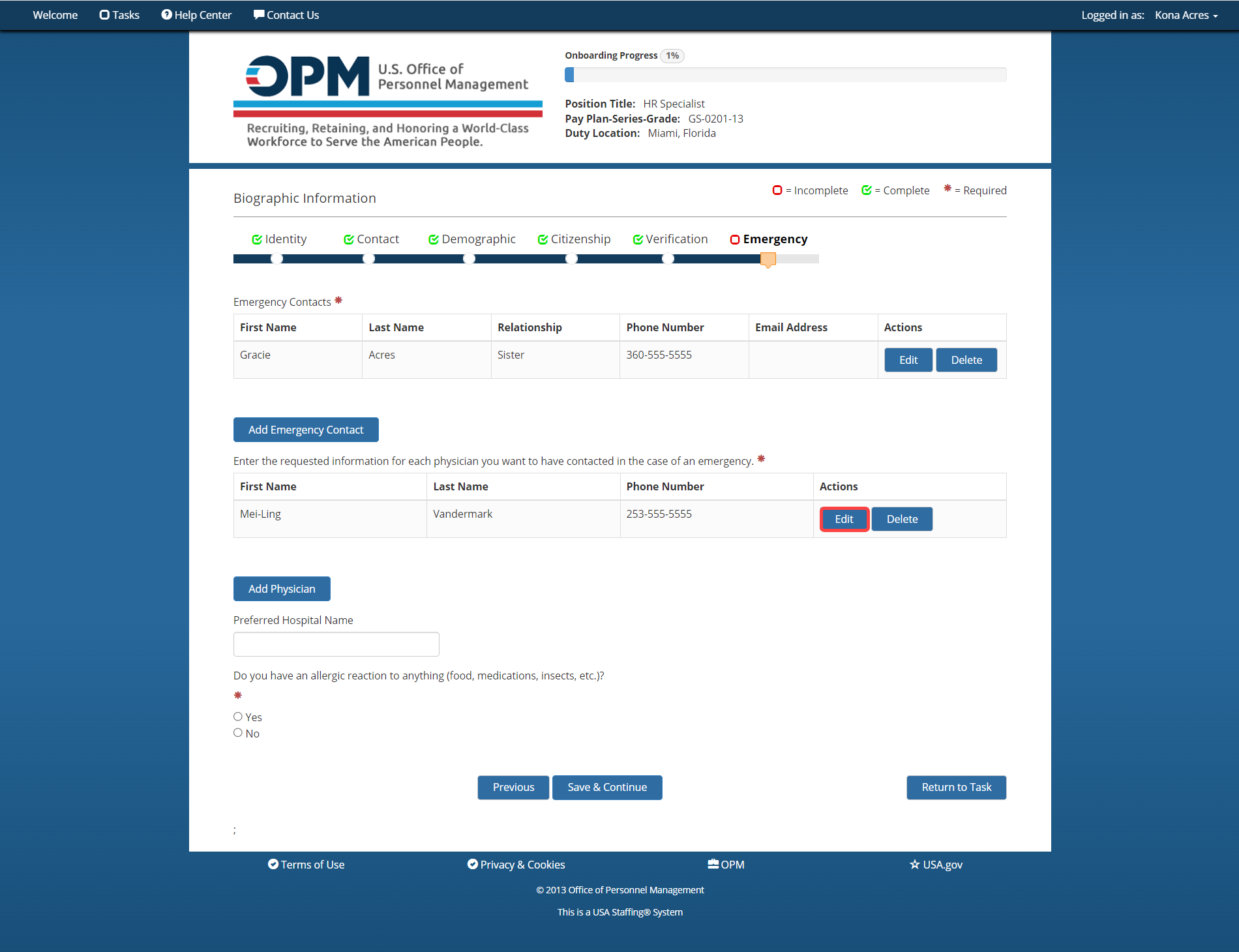 Edit Physician contact information